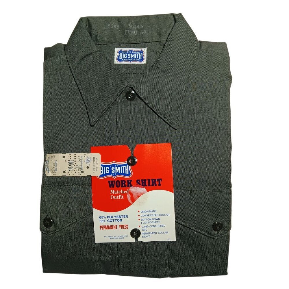 NOS SMALL 14.5 LS True Vtg 70s BIG SMITH SANFORIZED OG UNION MADE Work Shirt